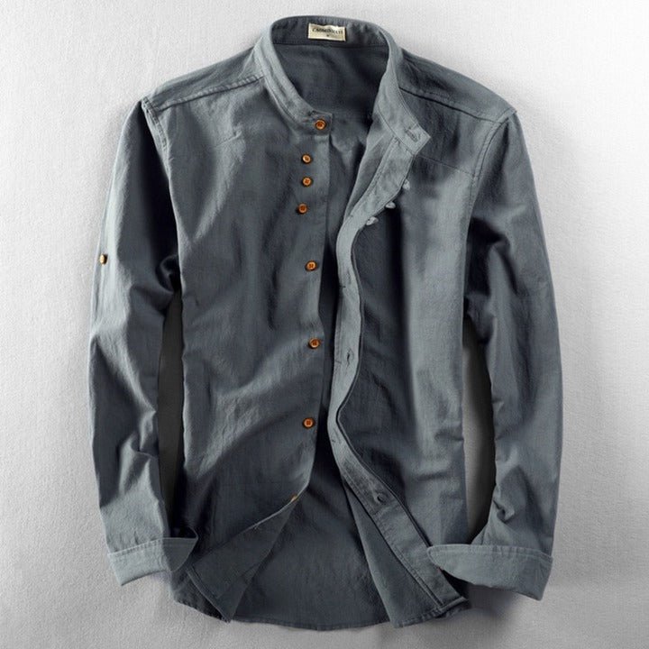 Men's Mandarin Collar Shirt with Decorative Buttons