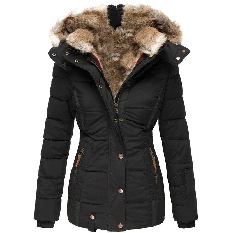 Damen-Wintermantel – Taillierter Parka mit abnehmbarer Kapuze