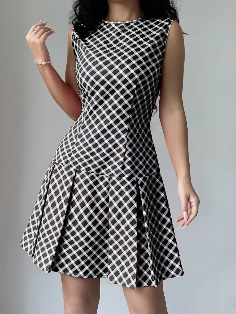 Ärmelloses trapezförmiges Kleid mit Vintage-Karomuster