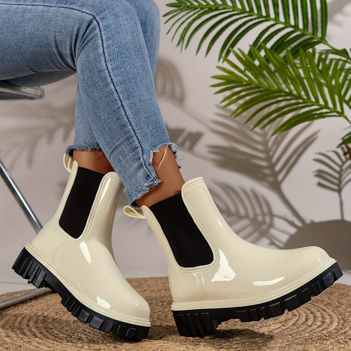 Chelsea Regenstiefel Damen – Wasserdichte Stiefeletten mit dicker Sohle