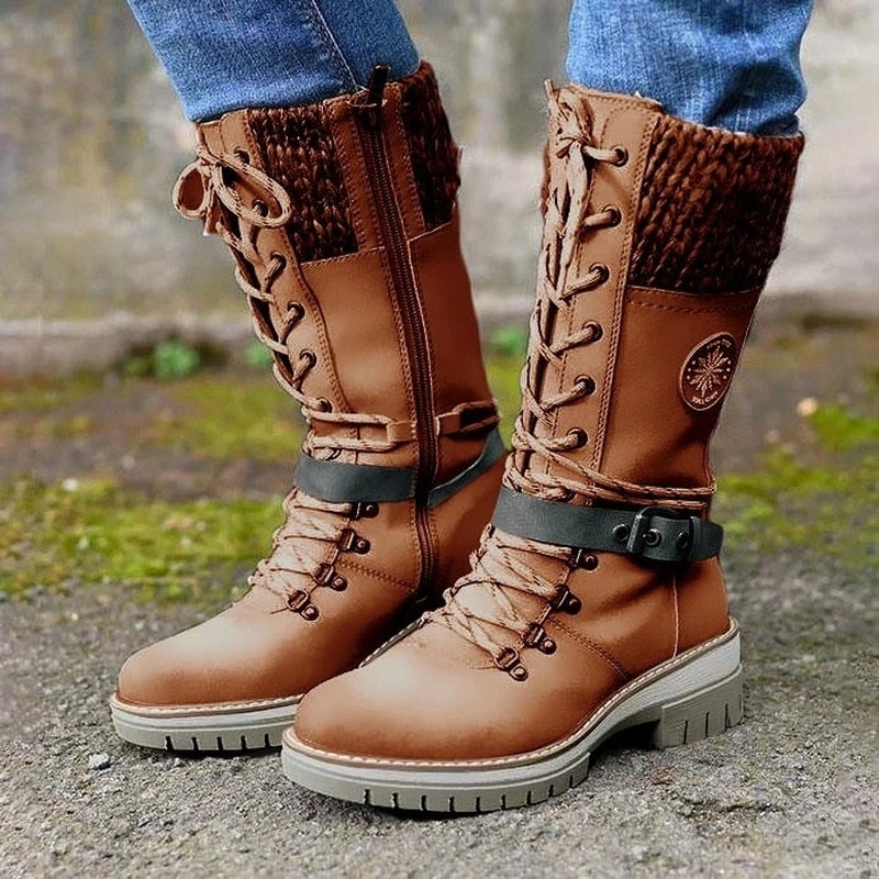Winterstiefel Damen – Gefütterte hohe Stiefel mit Schnürung