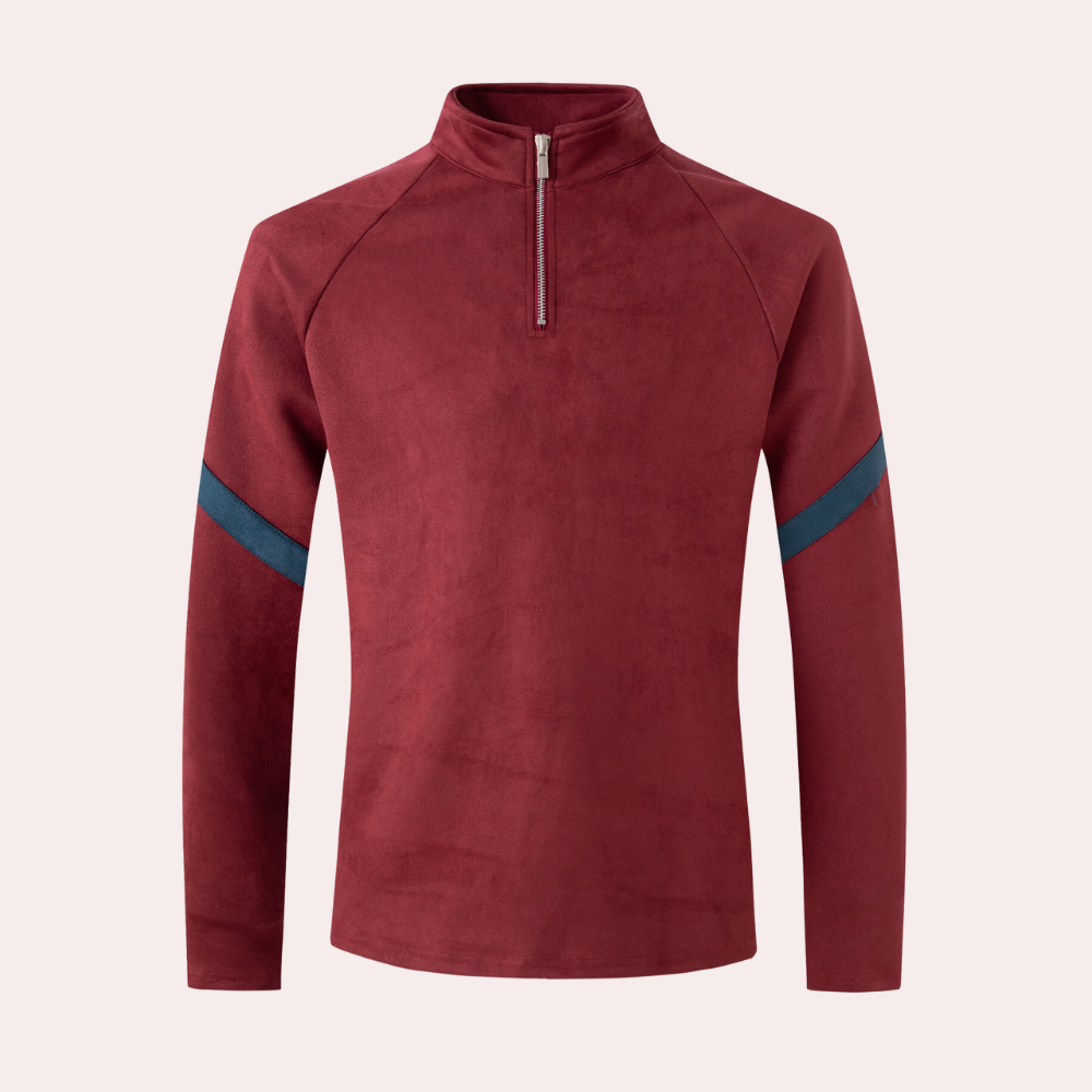 Herrenpullover mit halbem Reißverschluss – Sportlicher Sweatshirt mit gestreiftem Detail