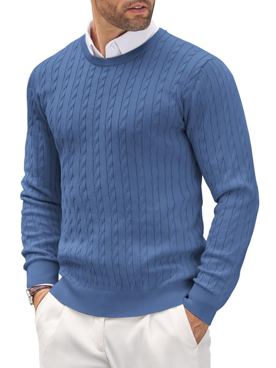 Pull homme en maille torsadée – Pull col rond classique avec texture