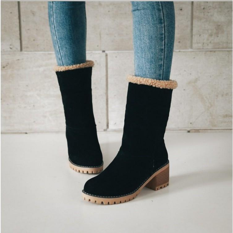 Warme Winterstiefel Damen – Gefütterte Stiefeletten mit Absatz und rutschfester Sohle