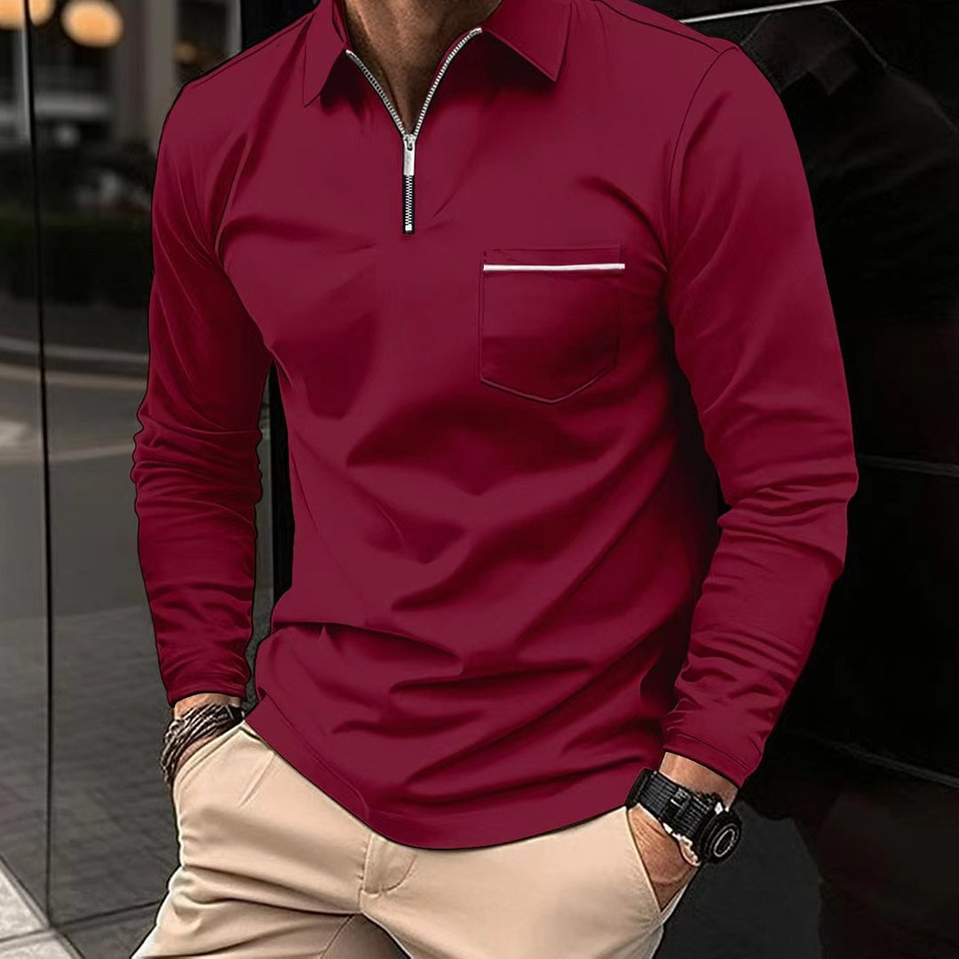 Men's Long Sleeve Polo with Zip - Elegant and Comfortable
