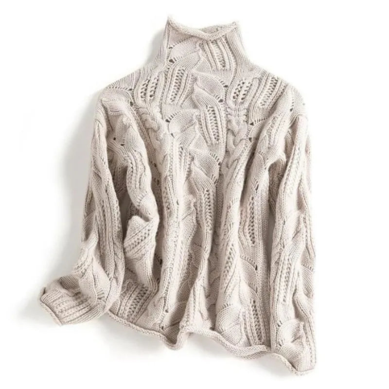 Damenpullover mit Kragen – Gestrickter Pullover mit Lochmuster und weichem Schnitt