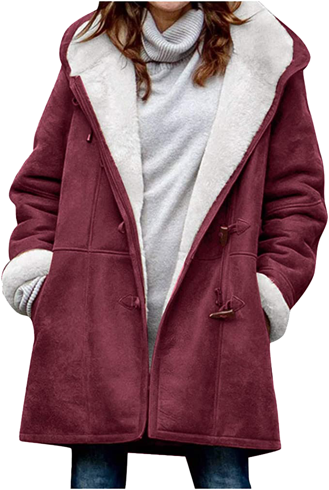 Damen-Wintermantel – Warme Sherpa-Jacke mit Kapuze und Knebelverschluss