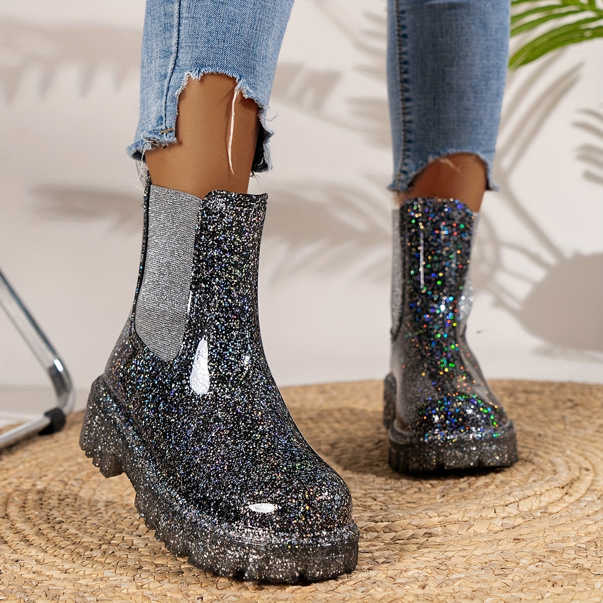 Chelsea Regenstiefel Damen – Wasserdichte Stiefeletten mit dicker Sohle