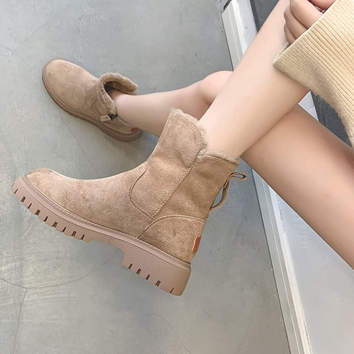 Warme Winterstiefel für Damen – Bequeme Stiefeletten mit Reißverschluss und rutschfester Sohle