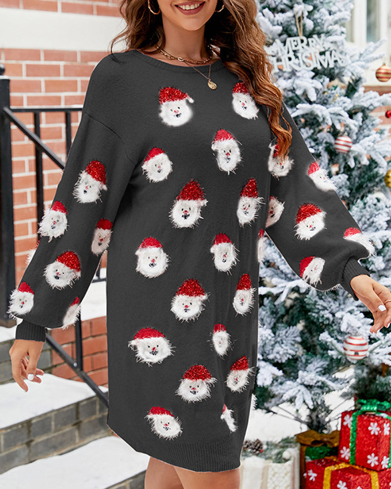 Weihnachts-Pulloverkleid für Damen – Langes Winterkleid mit Weihnachtsmann-Motiv