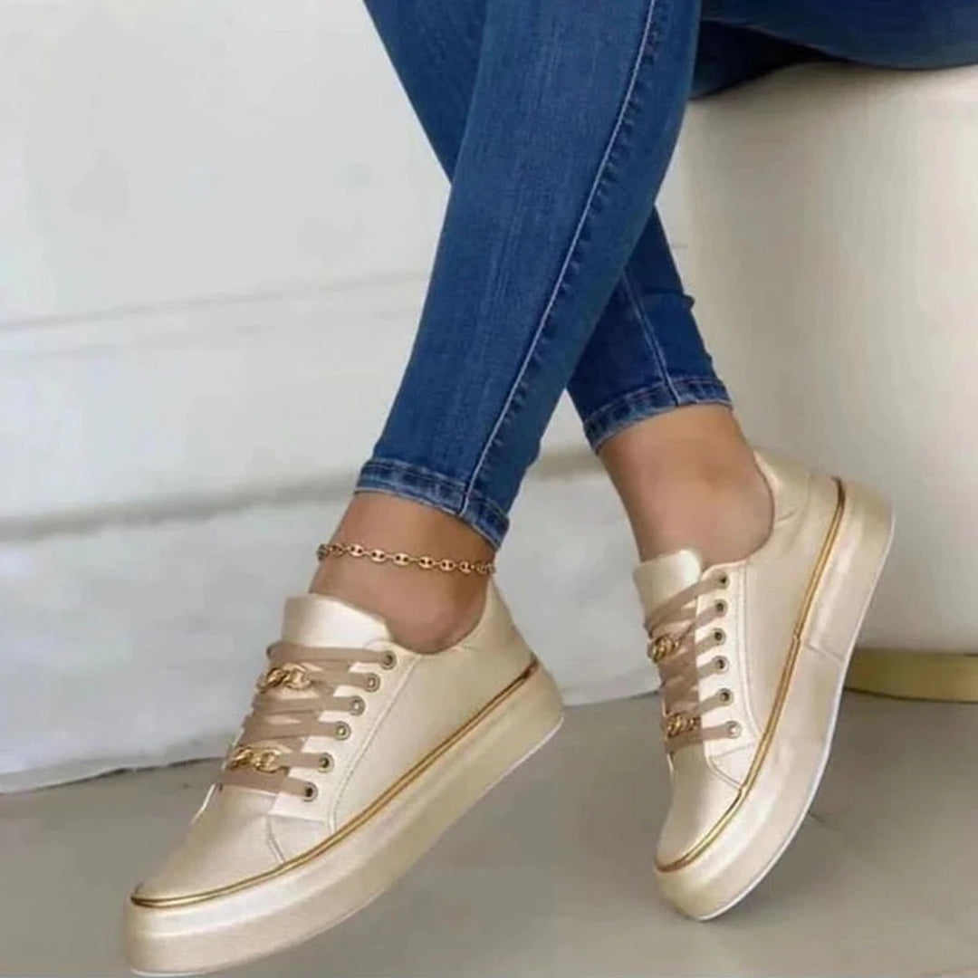 Women's Comfort Moccasins with Flat Sole and Gold Details