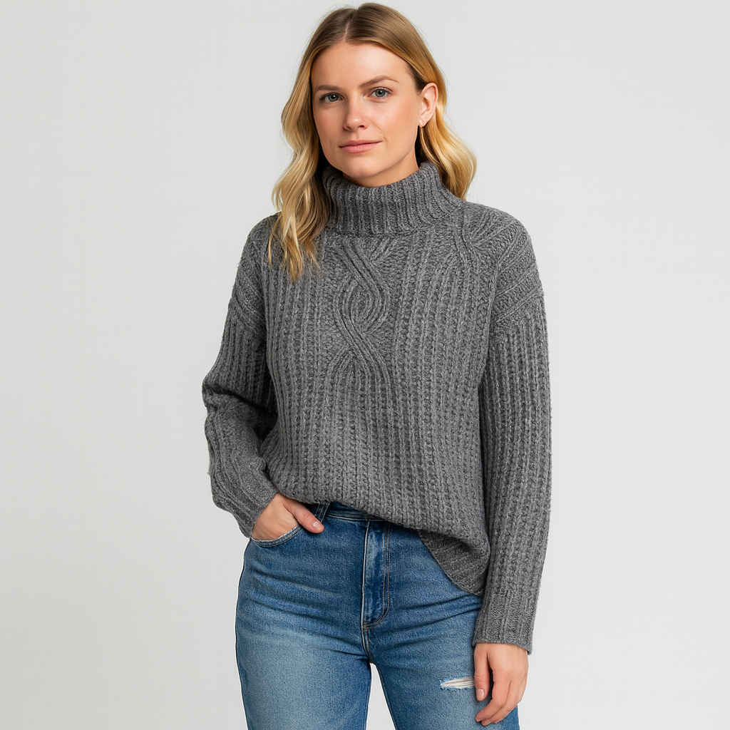 Women's Ribbed Texture Turtleneck Sweater – Warm, Soft & Trendy