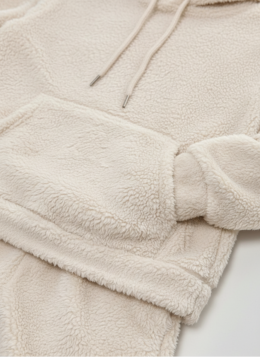Damen Loungewear Set aus Fleece – Weicher Kapuzenpullover und Hose für den Winter