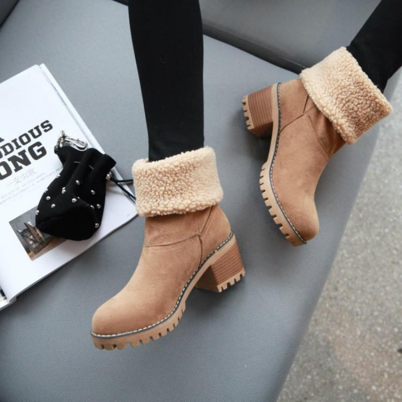 Warme Winterstiefel Damen – Gefütterte Stiefeletten mit Absatz und rutschfester Sohle