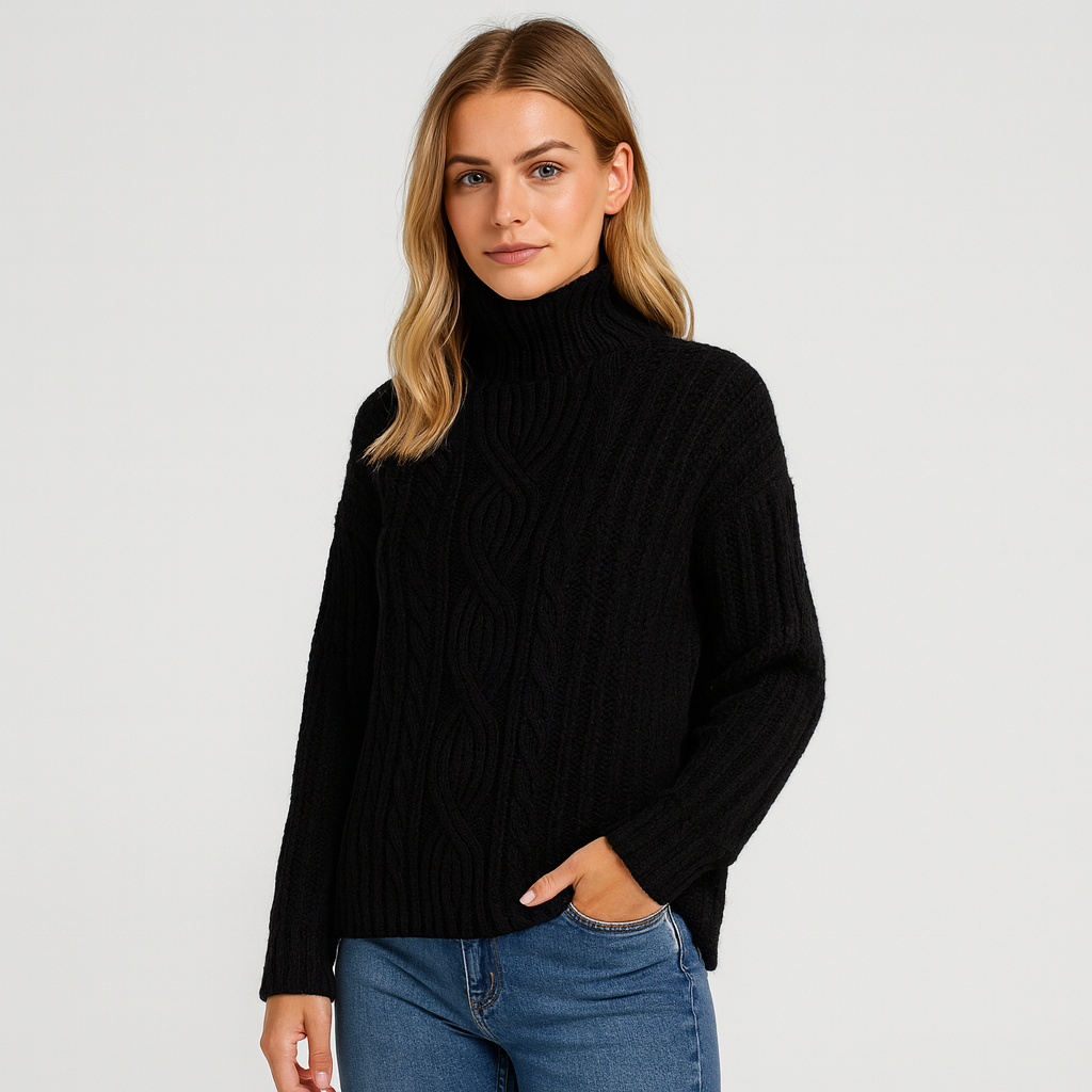 Women's Ribbed Texture Turtleneck Sweater – Warm, Soft & Trendy