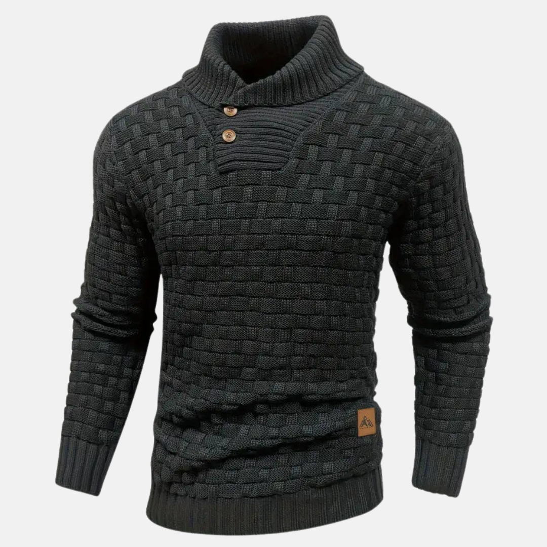 Men's sweater with collar and buttons – Textured pattern knit sweater