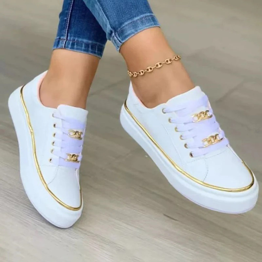 Women's Comfort Moccasins with Flat Sole and Gold Details