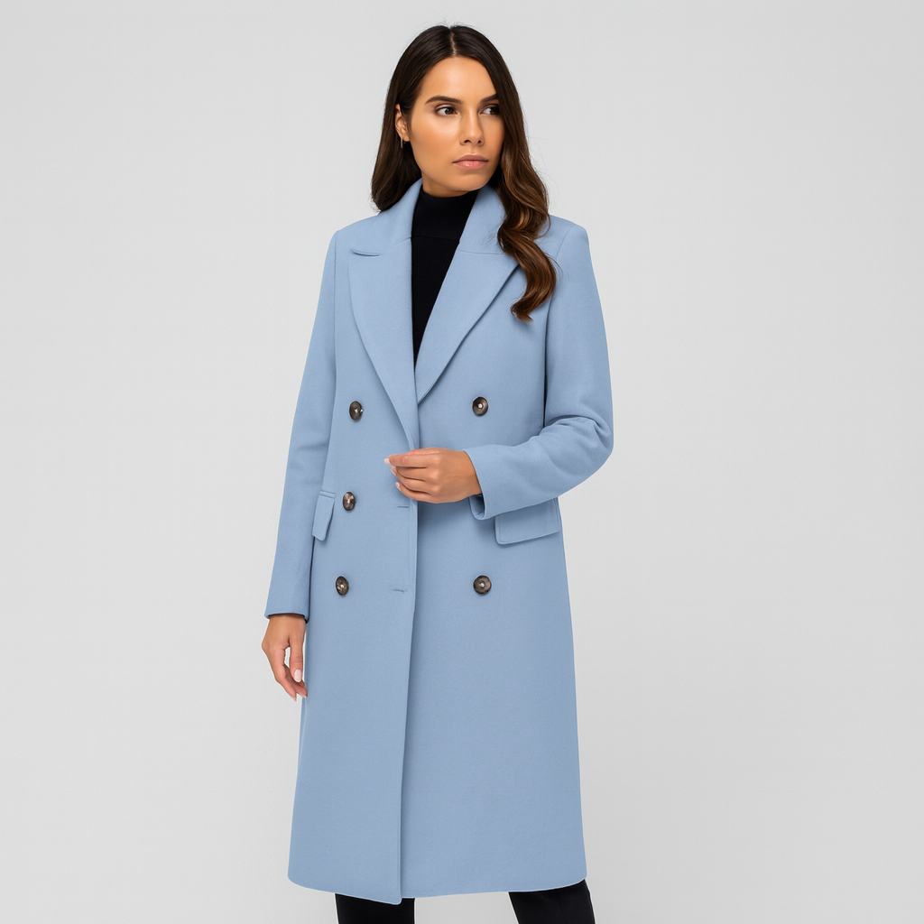 Damen langer Mantel mit doppelter Knopfleiste – elegant & zeitlos