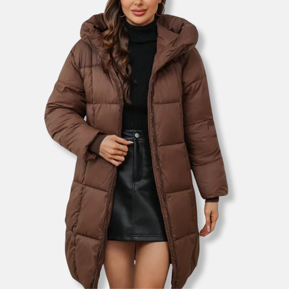 Lange gesteppte Damenjacke – Warme Winterjacke mit Kapuze
