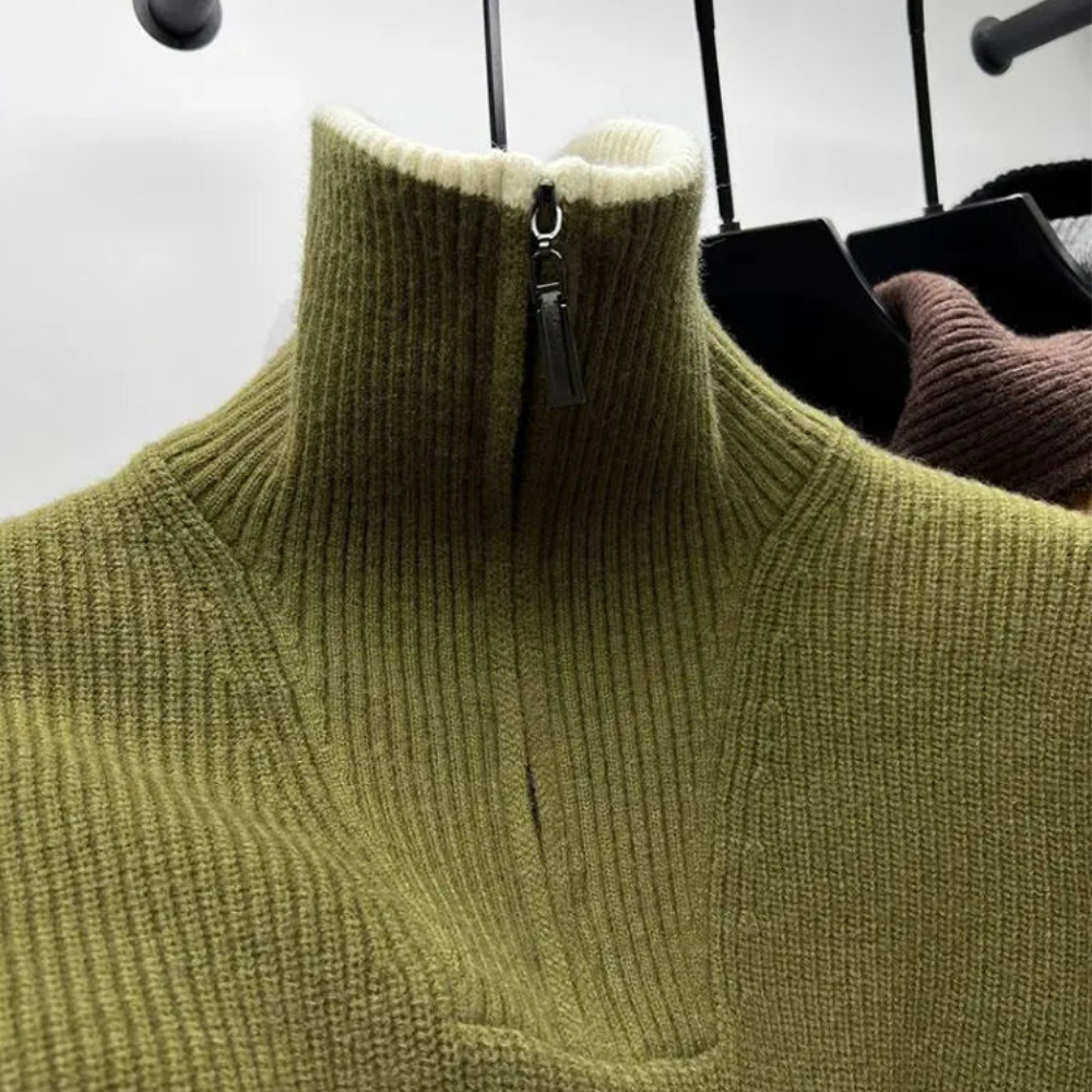 Sweter męski z półzamkiem – Sweter z dzianiny z wysokim kołnierzem