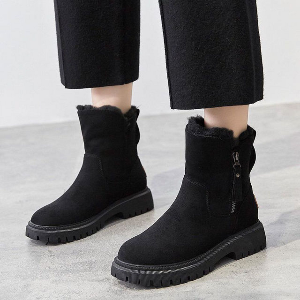 Warme Winterstiefel für Damen – Bequeme Stiefeletten mit Reißverschluss und rutschfester Sohle