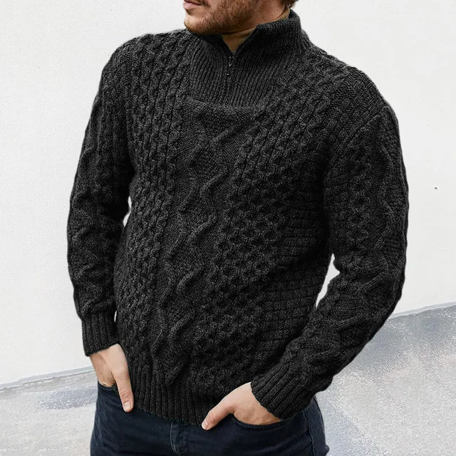 Pull homme à demi-zip – Pull torsadé classique avec col