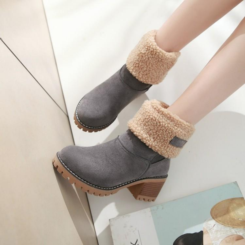 Warme Winterstiefel Damen – Gefütterte Stiefeletten mit Absatz und rutschfester Sohle