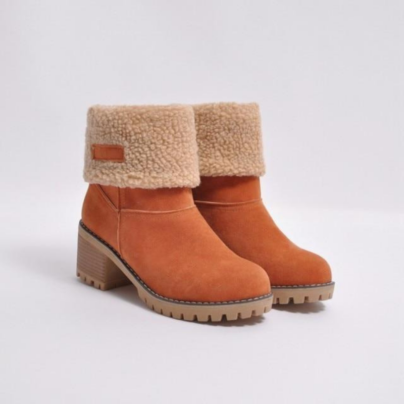 Warme Winterstiefel Damen – Gefütterte Stiefeletten mit Absatz und rutschfester Sohle