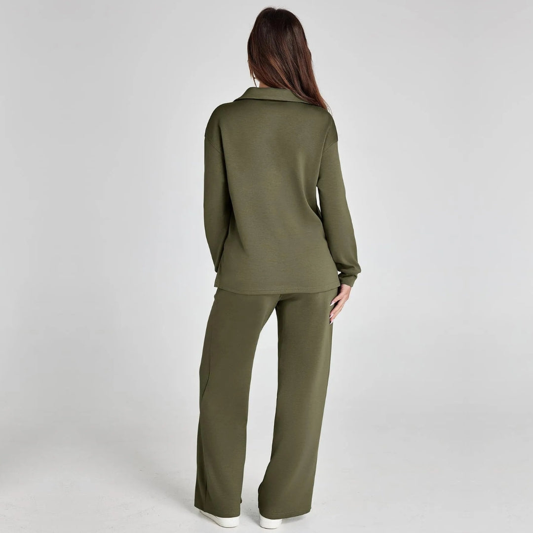 Damen-Loungewear-Set – Bequemes zweiteiliges Set mit V-Ausschnitt