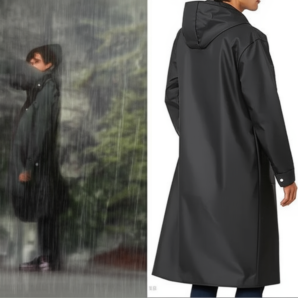 Long imperméable homme avec capuche – Noir, coupe-vent et imperméable