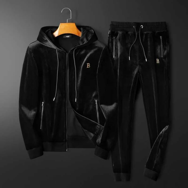 Ensemble en Velours pour Homme - Veste à Capuche de Luxe et Pantalon-mezam.fr