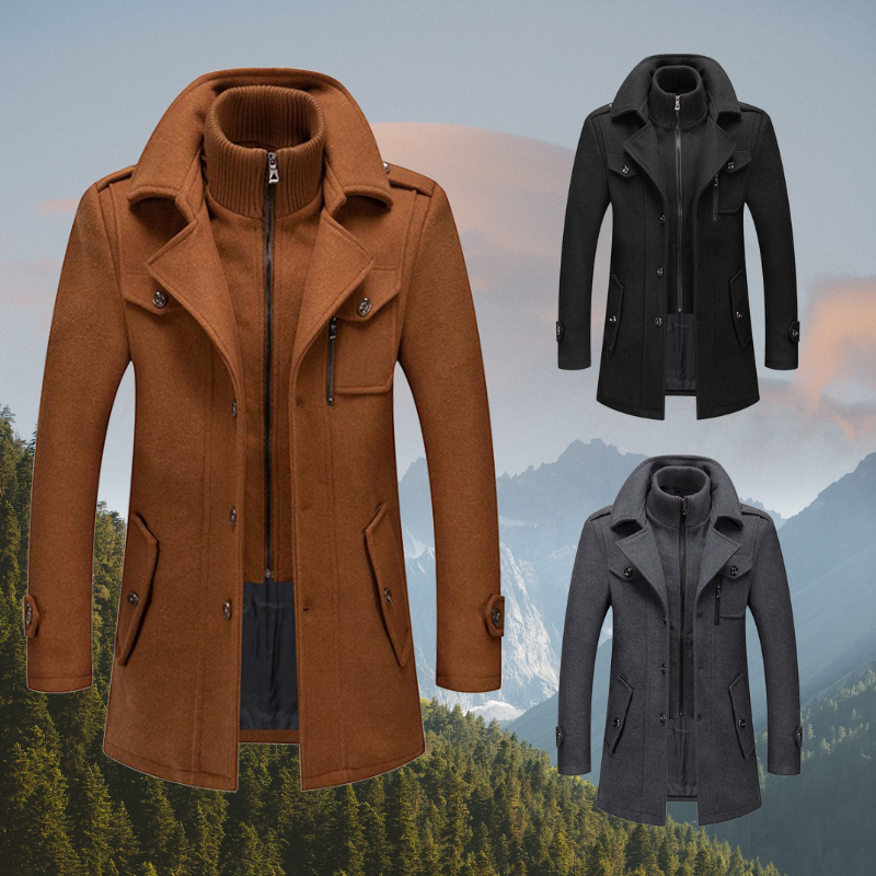 Herren-Wintermantel – Eleganter Mantel mit doppeltem Kragen und Reißverschlussverschluss