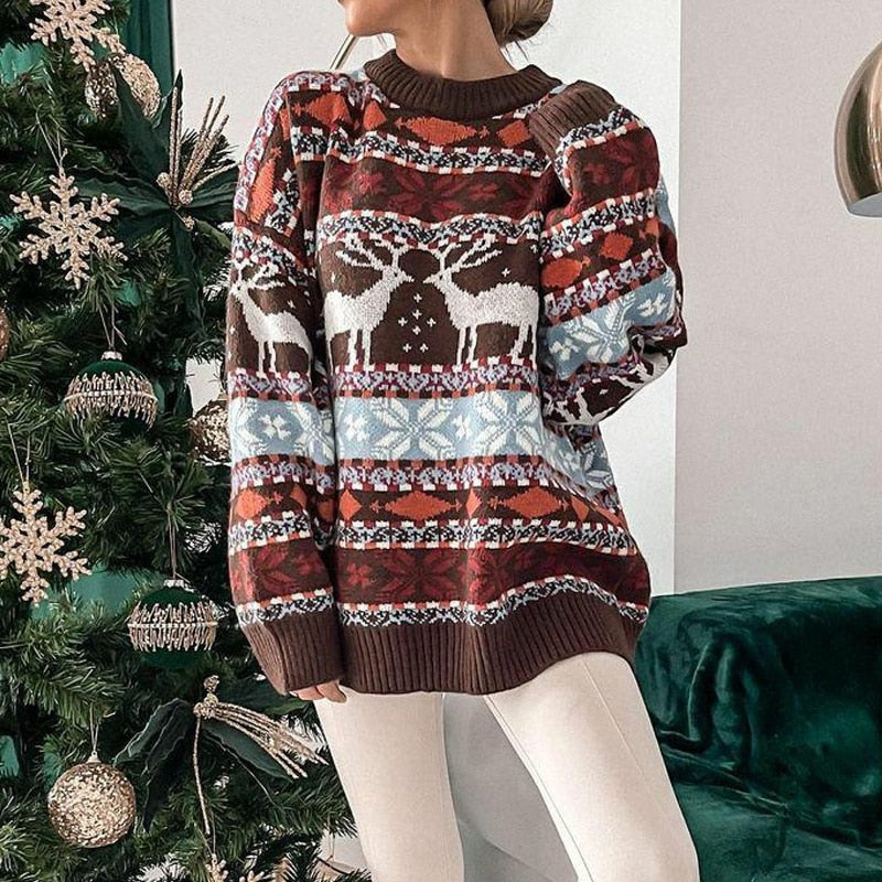 Weihnachts-Pullover Damen – Warmer Strickpullover mit Wintermotiv