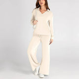 Damen-Loungewear-Set – Bequemes zweiteiliges Set mit V-Ausschnitt