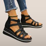 Gladiator-Sandalen Damen – Keilabsatz mit Reißverschluss und gekreuzten Riemen