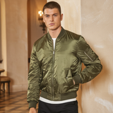 Herren Bomberjacke – Elegante glänzende Jacke mit Reißverschluss und Taschen