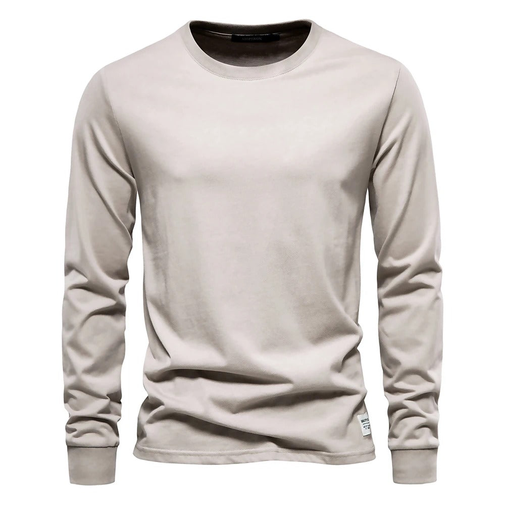 T-shirt à manches longues pour hommes en coton respirant avec col rond