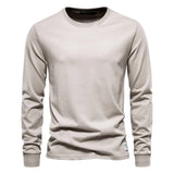 T-shirt à manches longues pour hommes en coton respirant avec col rond