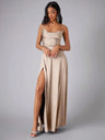 Satin-Abendkleid mit drapiertem Ausschnitt und Rückenausschnitt