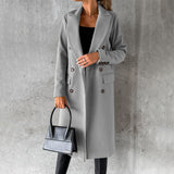 Manteau d'automne élégant pour femmes à double boutonnage en mélange de laine