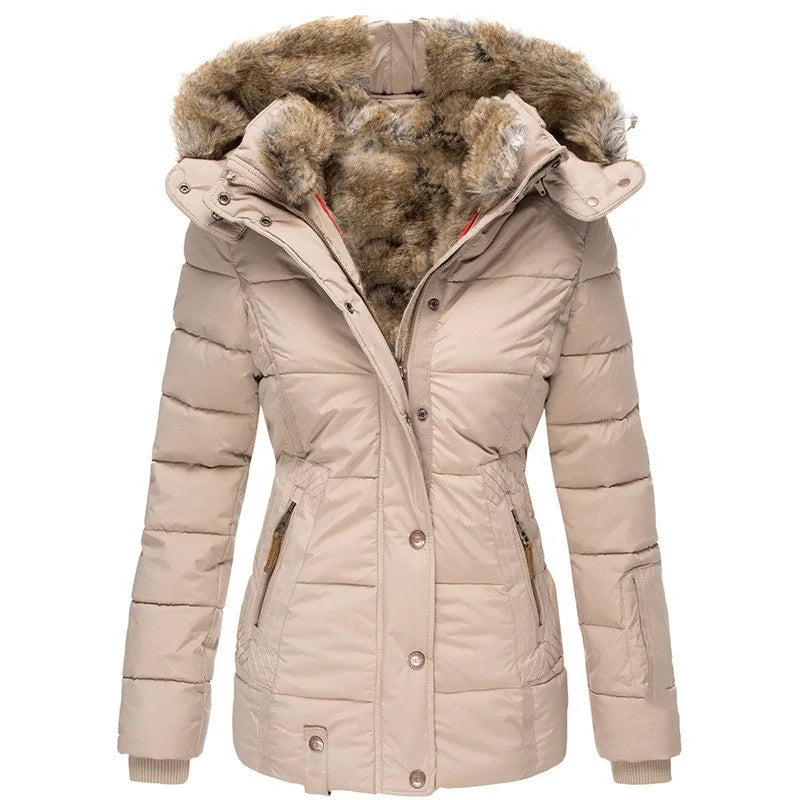 Damen-Wintermantel – Taillierter Parka mit abnehmbarer Kapuze