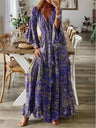 Robe Maxi Femme - Col V - Manches Longues - Style Bohème