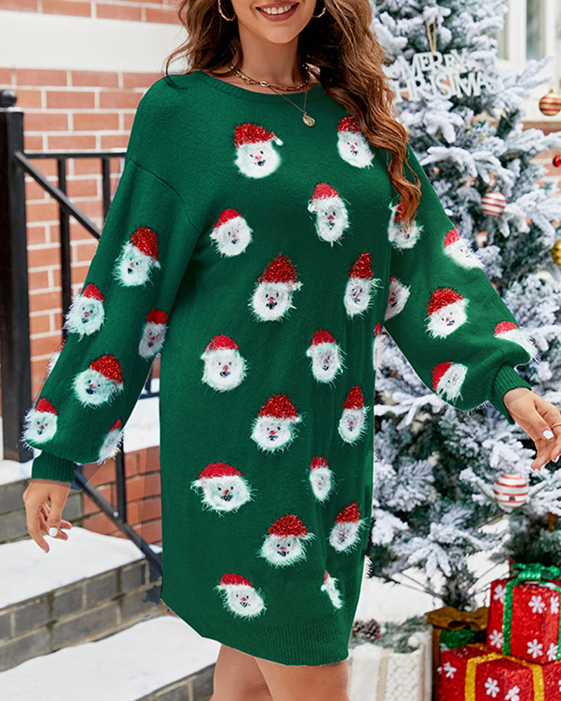 Weihnachts-Pulloverkleid für Damen – Langes Winterkleid mit Weihnachtsmann-Motiv