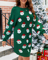 Weihnachts-Pulloverkleid für Damen – Langes Winterkleid mit Weihnachtsmann-Motiv