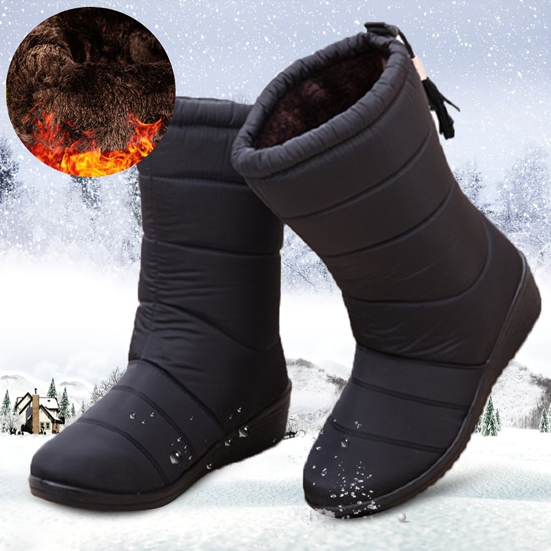 Bottes d’hiver femme doublées – Bottes chaudes antidérapantes avec cordon de serrage