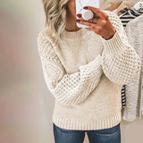 Damenpullover mit Farbblöcken – Weicher Winterpullover aus Strick mit weiter Passform