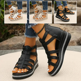 Gladiator-Sandalen Damen – Keilabsatz mit Reißverschluss und gekreuzten Riemen