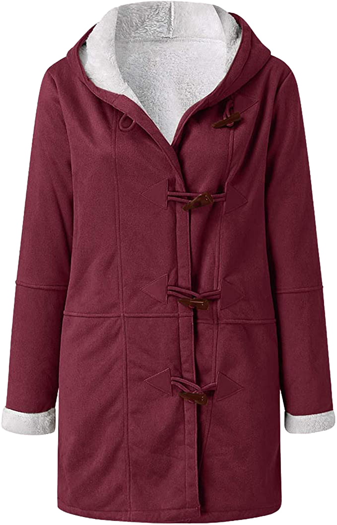 Damen-Wintermantel – Warme Sherpa-Jacke mit Kapuze und Knebelverschluss