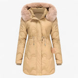 Damen Wintermantel – Elegante und warme Jacke mit Pelzkragen und Kapuze