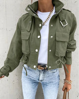 Blouson bomber d'été court pour femmes avec poches et col montant